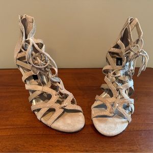 WHBM suede and snake embossed heel